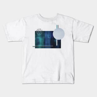 Mid-Century modern inspired textured collage art in teal tones Kids T-Shirt